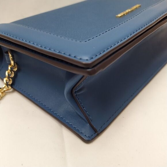 Michael Kors Jet Set Blue Leather Flap Closure Chain Strap Crossbody Bag - Picture 16 of 16